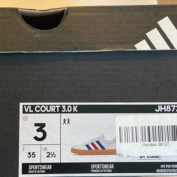 NIB ADIDAS VL COURT 3.0 KIDS CLOUD WHITE/ROYAL BLUE/BETTER SCARLET JH8721 - Picture 15 of 16